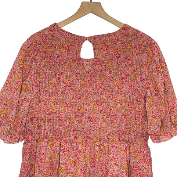 NEW Wild Fable Pink Floral Smocked Dress Plus Size 1X Short Sleeve NWT - Picture 7 of 8